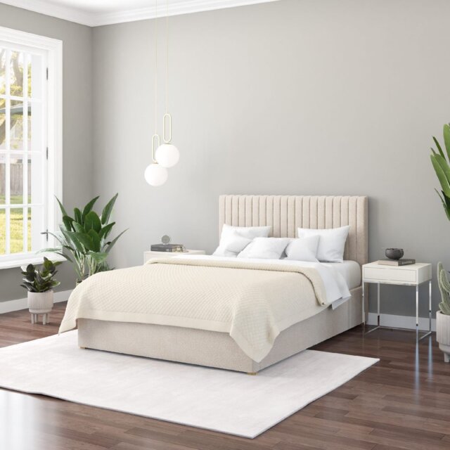 Aspire Grant Superking Boucle End Lift Ottoman Bed - White - image 1