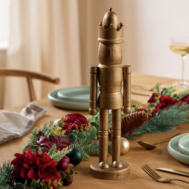 Habitat Gold Coloured Wooden Nutcracker Christmas Decoration - image 1