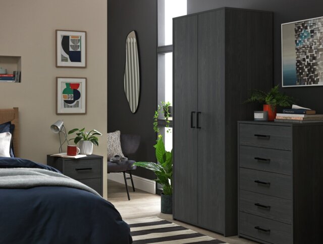 Argos Home Oslo 3 Piece 2 Door Wardrobe Set-Black Oak Effect - image 1