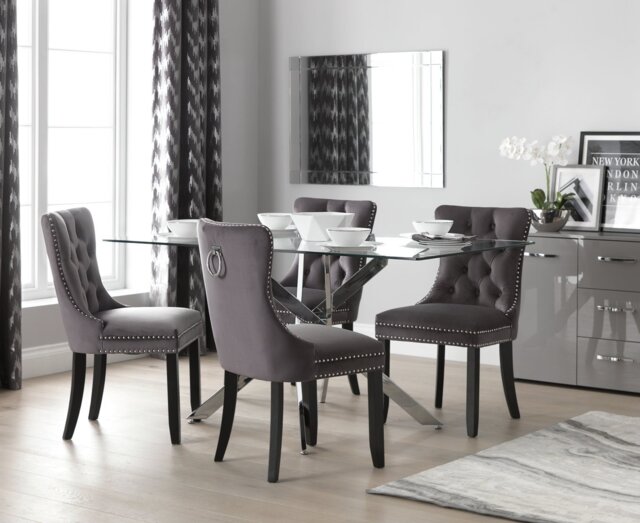 Argos Home Blake Glass Dining Table & 4 Charcoal Chairs - image 1