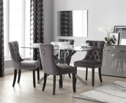 Argos Home Blake Glass Dining Table & 4 Charcoal Chairs - thumbnail 1