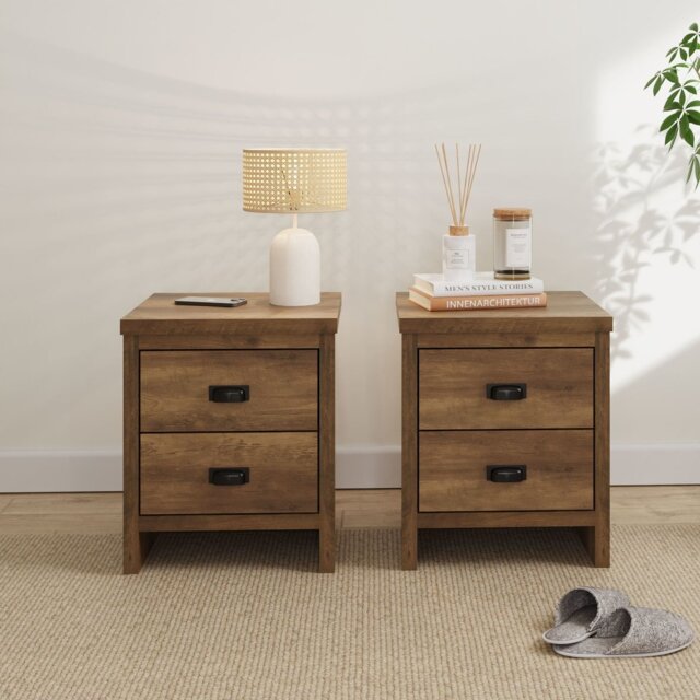 GFW Boston 2 Drawer Set of 2 Bedside Table - Dark Oak - image 1