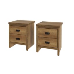 GFW Boston 2 Drawer Set of 2 Bedside Table - Dark Oak - thumbnail 2
