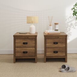 GFW Boston 2 Drawer Set of 2 Bedside Table - Dark Oak