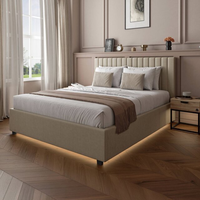 XR Maisie Kingsize End Lift TV LED Ottoman Bed - Cream - image 1