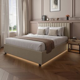 XR Maisie Kingsize End Lift TV LED Ottoman Bed - Cream - thumbnail 1