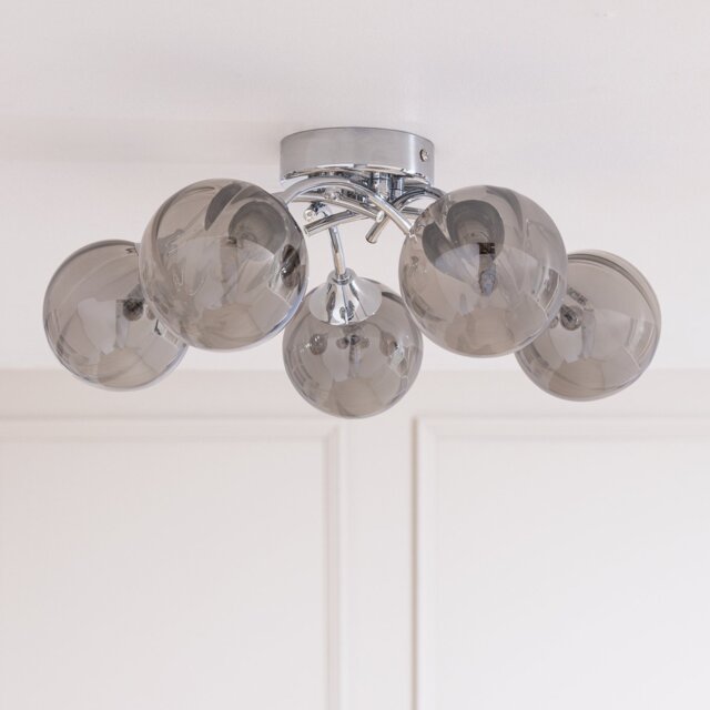 Argos Home Smoke Ribbed Globe Glass Ceiling Light - Chrome
