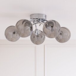 Argos Home Smoke Ribbed Globe Glass Ceiling Light - Chrome - thumbnail 1