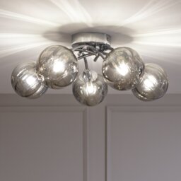 Argos Home Smoke Ribbed Globe Glass Ceiling Light - Chrome - thumbnail 2