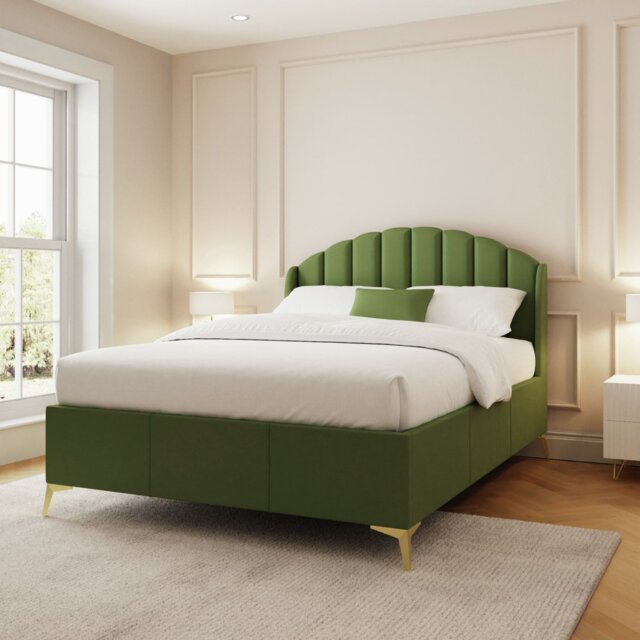 GFW Pettine Kingsize Velvet End Lift Ottoman Bed - Green - image 1