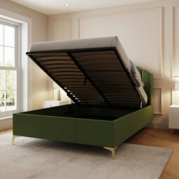 GFW Pettine Kingsize Velvet End Lift Ottoman Bed - Green - thumbnail 2