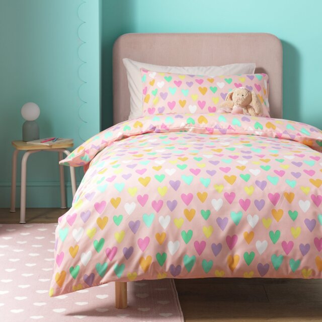 Argos Home Kids Hearts Pink Bedding Set - Single - image 1