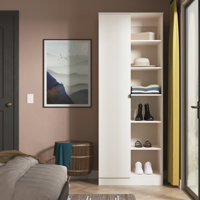 Livara Ready Assembled Canmore 1 Door Shelf Wardrobe - Beige - image 1