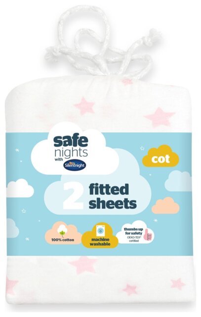 Silentnight Safe Nights Nursery Pink Fitted Sheets - Cot - image 1