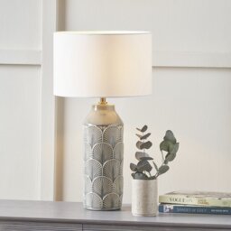 Pacific Bethan Ceramic Embossed Table Lamp - Grey & Ivory - thumbnail 1