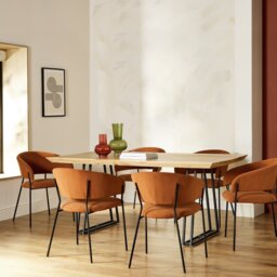 Habitat Amory Natural Dining Table & 6 Orange Chairs - thumbnail 1