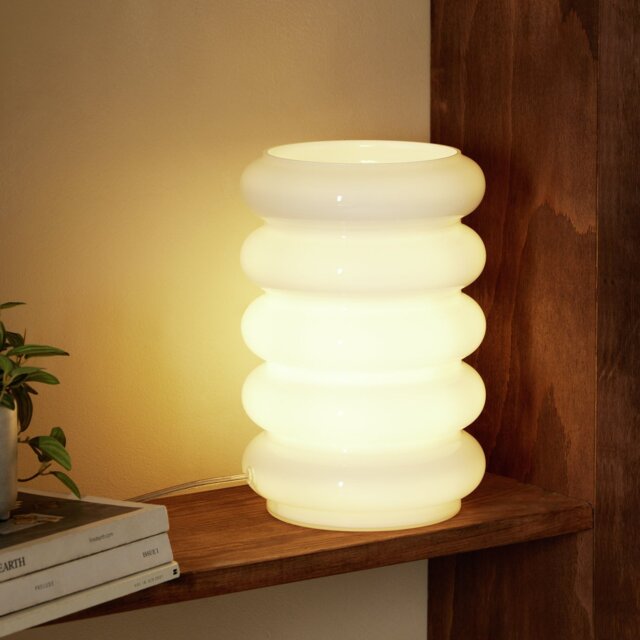 Habitat Billie Ribbed Glass Table Lamp - White - image 1