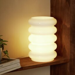 Habitat Billie Ribbed Glass Table Lamp - White - thumbnail 1