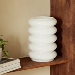 Habitat Billie Ribbed Glass Table Lamp - White - thumbnail 2