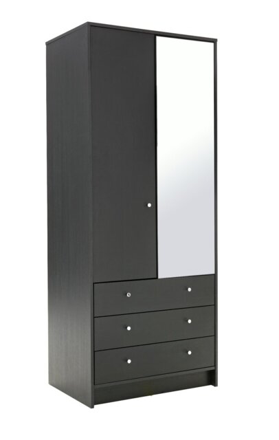 Argos Home Malibu 2 Dr 3 Drw Mirror Wardrobe - Black Oak Eff - image 1
