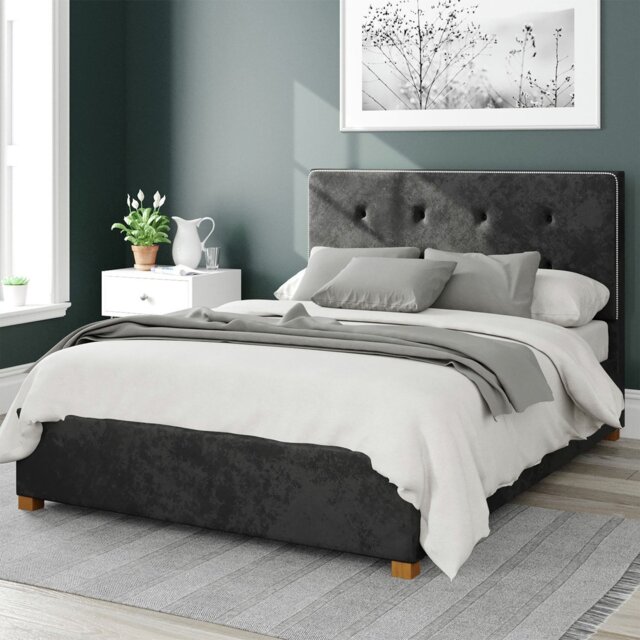 Aspire Presley Velvet Double Ottoman Bedframe - Black - image 1
