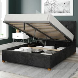 Aspire Presley Velvet Double Ottoman Bedframe - Black - thumbnail 2