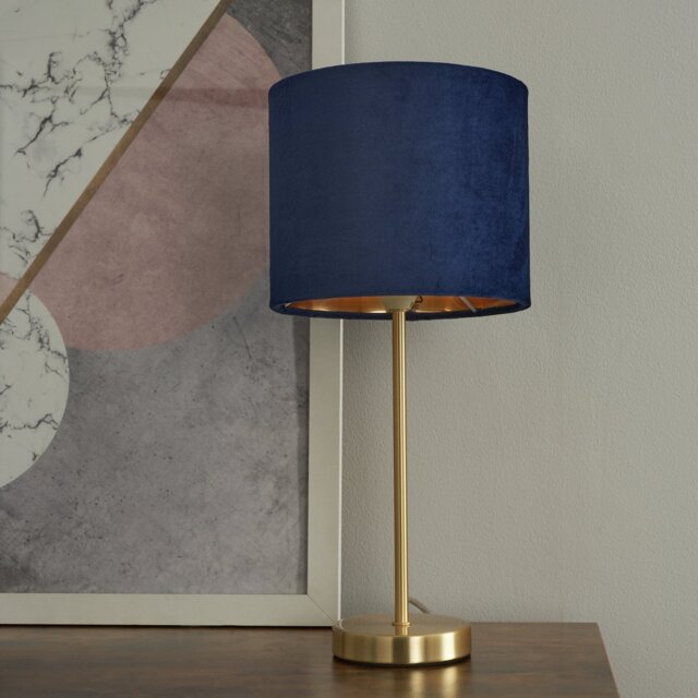 BHS Vera Velvet Steel  Table Lamp - Navy & Brass - image 1