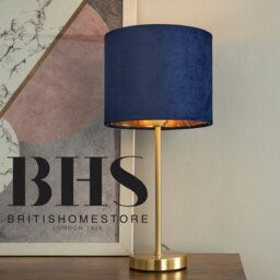 BHS Vera Velvet Steel  Table Lamp - Navy & Brass - thumbnail 2