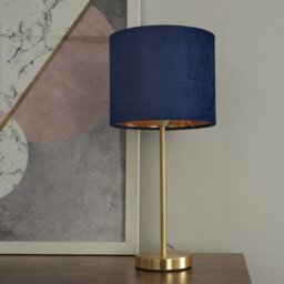 BHS Vera Velvet Steel  Table Lamp - Navy & Brass