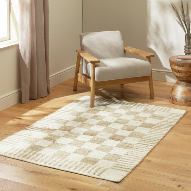 Habitat Archive Checkerboard Natural Flatweave Rug-120x170cm - image 1