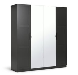 Habitat Munich Panelled 4 Door Mirror Wardrobe - Anthracite