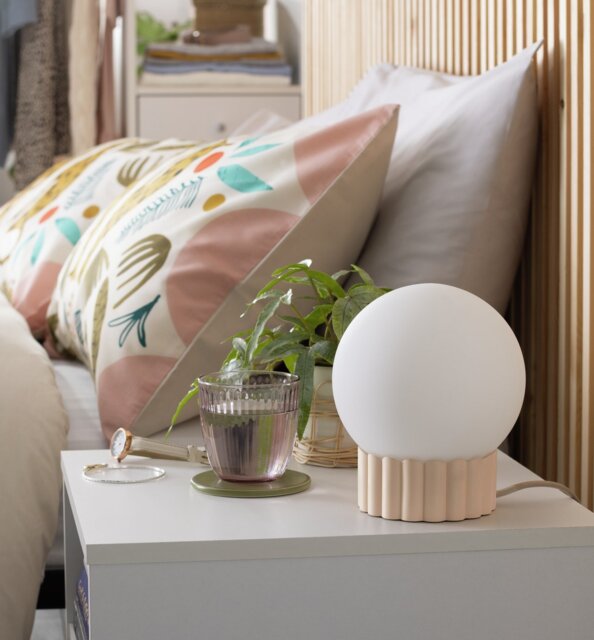 Habitat Ribbed Globe Table Lamp - White & Natural - image 1