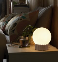 Habitat Ribbed Globe Table Lamp - White & Natural - thumbnail 2