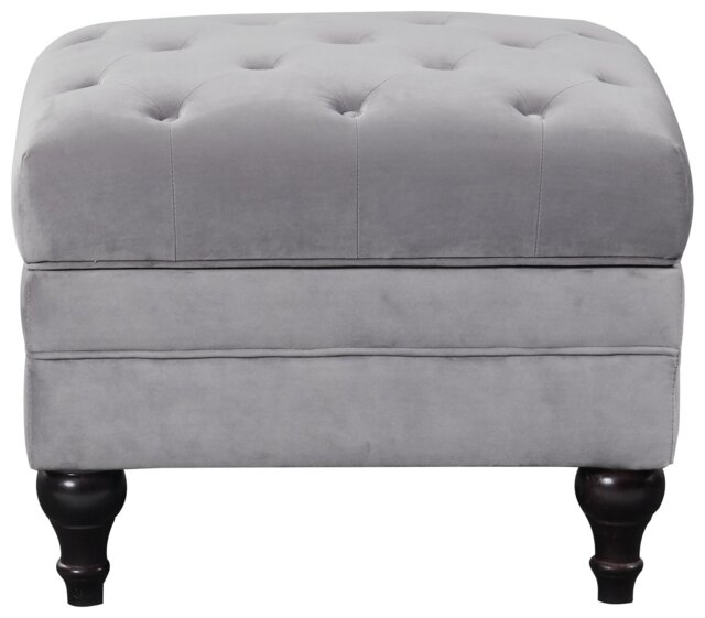 Habitat Chesterfield Velvet Storage Footstool - Light Grey - image 1