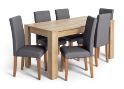 Argos Home Miami Extend Oak Dining Table & 6 Charcoal Chairs - thumbnail 1