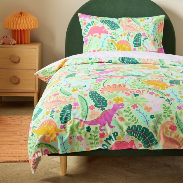 Argos Home Dino Floral Green Kids Bedding Set - Toddler - image 1