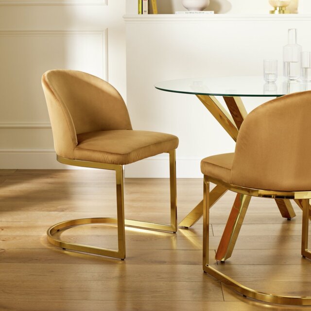 Argos Home Willa Pair of Velvet Dining Chairs - Camel - image 1