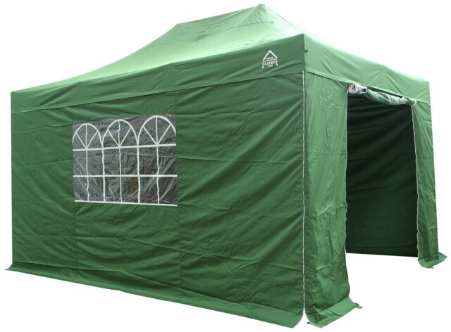 All Seasons 3mx4.5m Pop Up Garden Gazebo & Side Panels-Green - image 1