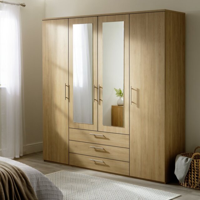 Argos Home Brisbane 4 Door 3 Drawer Wardrobe - Oak - image 1