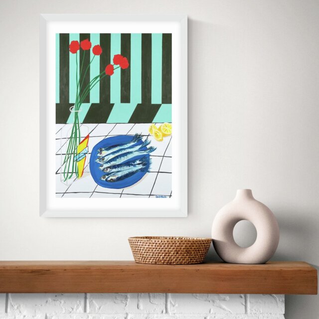 East End Prints Striped Sardines White Frame Art Print - A3 - image 1