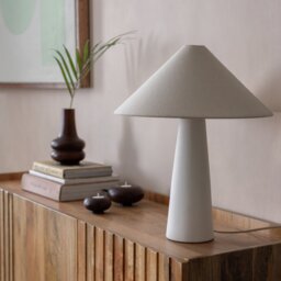 Habitat Conical 49cm Ceramic Table Lamp - White & Cream - thumbnail 1
