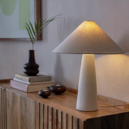 Habitat Conical 49cm Ceramic Table Lamp - White & Cream - thumbnail 2