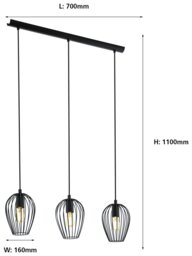 EGLO Newtown Steel 3 Light Pendant Light - Black - thumbnail 2