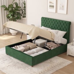 Aspire Taylor Superking Velvet End Lift Ottoman Bed - Green - thumbnail 2