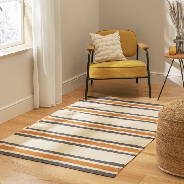 Habitat Stripe Charcoal Flatweave Rug - 120x170cm - image 1