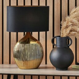 Pacific Gemini Ceramic Gold Etched Table Lamp - Black