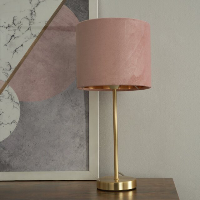 BHS Vera Velvet Steel Table Lamp - Brass & Pink - image 1