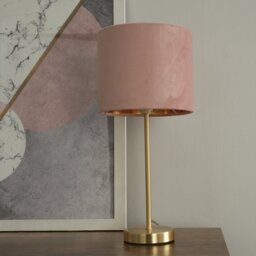 BHS Vera Velvet Steel Table Lamp - Brass & Pink