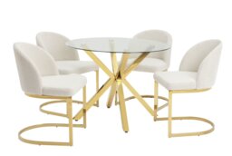 Argos Home Alice Glass Gold Dining Table & 4 White Chairs - thumbnail 1