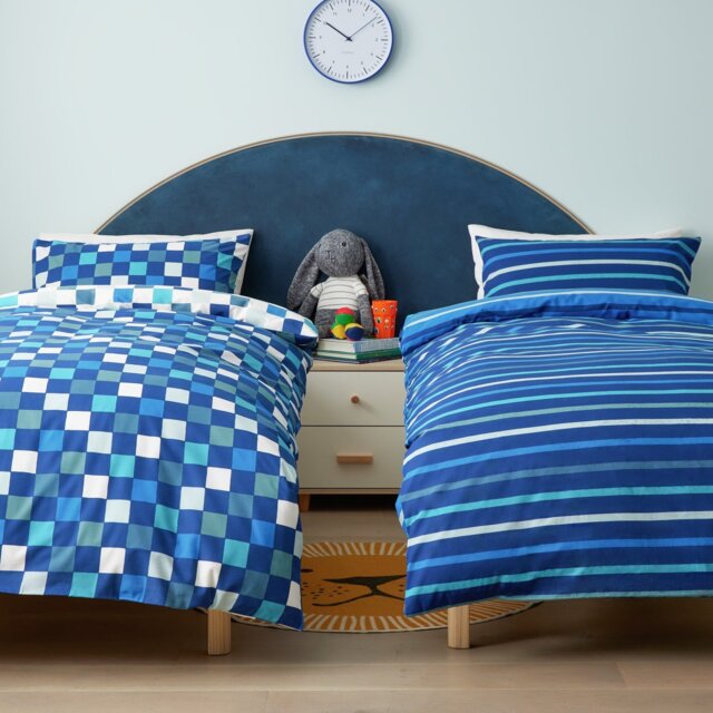 Habitat Check Twin Pack Blue Kids Bedding Set - Single - image 1